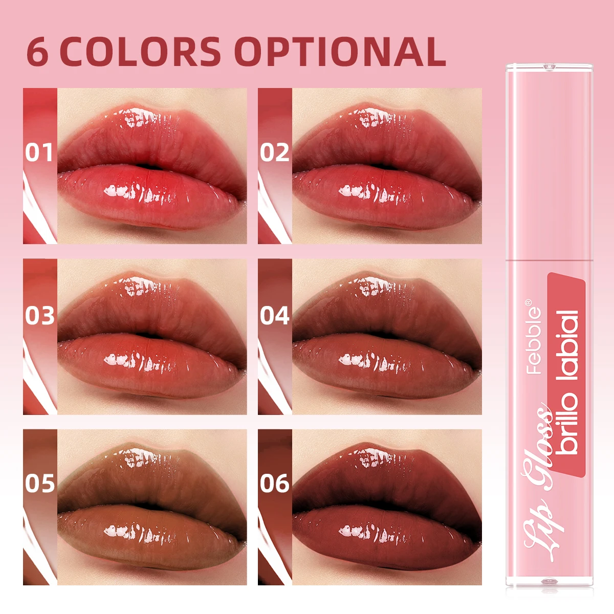FEBBLE Lucidalabbra idratante, idratante a lunga durata, impermeabile, morbido e setoso, effetto lucidalabbra a specchio, tinta rossa