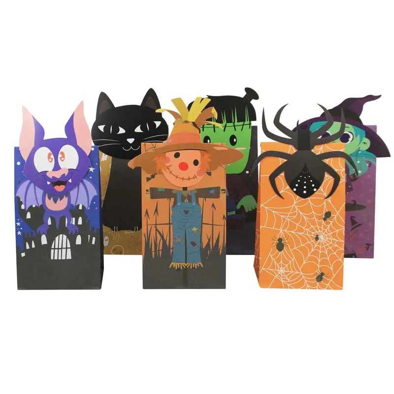 12/24Pcs Halloween Thema Papier Geschenk Tasche Für Süße Spinne Katze Bevorzugung Öl Beweis Lebensmittel Geschenk Verpackung Einkaufstaschen party Dekoration – Detail 6