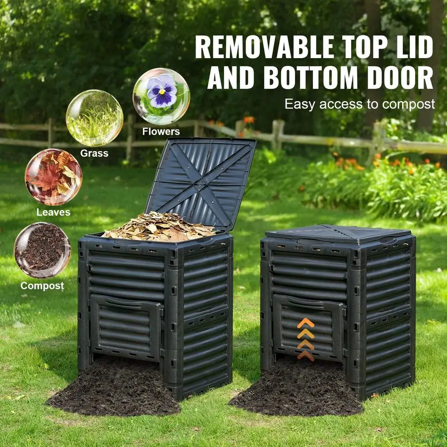 

Garden Compost Bin 80 Gallon, BPA Free Composter, Large Capacity Outdoor Composting Bin with Top Lid and Bottom Door, Easy Assem