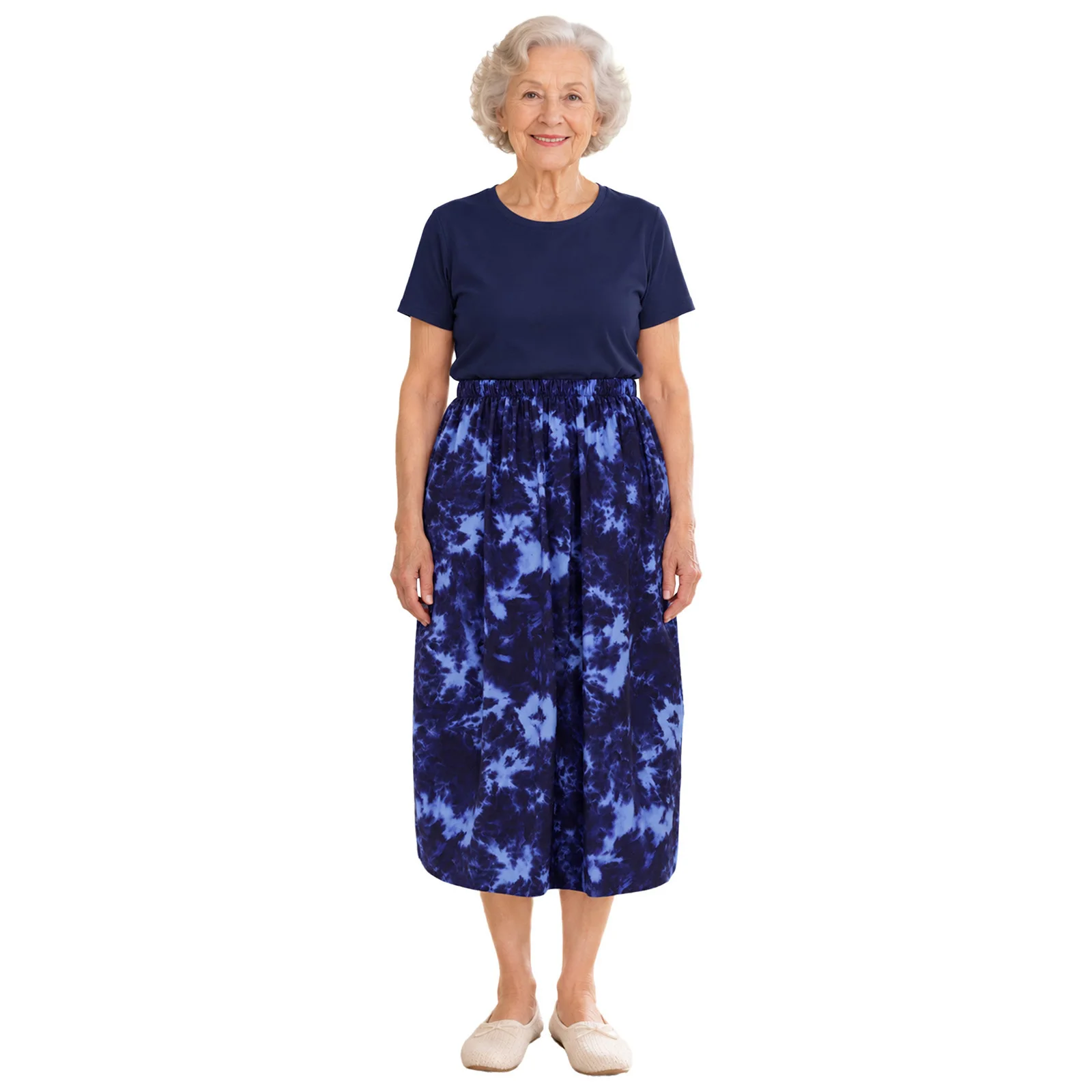 Women Elderly Special Needs Adaptive Skirt Press Buttons Elastic Waist Print Asymmetrical Hem Wrap Skirts with for Wheelchair