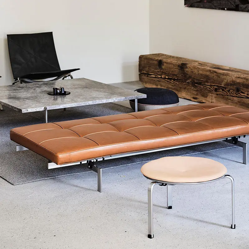 

Stainless Steel Benches Lunchtime Sofa Black Leather Designer Style Benches Durable Reliable Home Furniture Panchine ZYCD