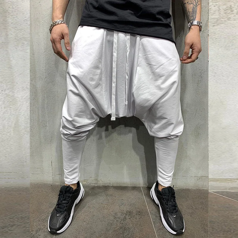 Men's Pants New Hip-hop Trend Trousers Loose Solid Color Small Feet Streetwear Sports Casual Harem Pants Full Length Trousers