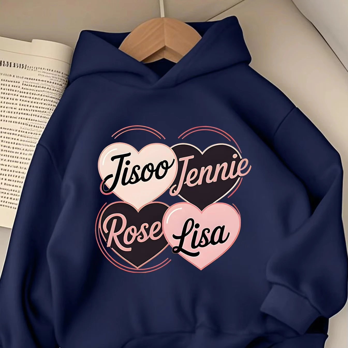 

Мужская толстовка с капюшоном и длинными рукавами с принтом надписей Jisoo Jennie Rose Lisa для молодежной одежды