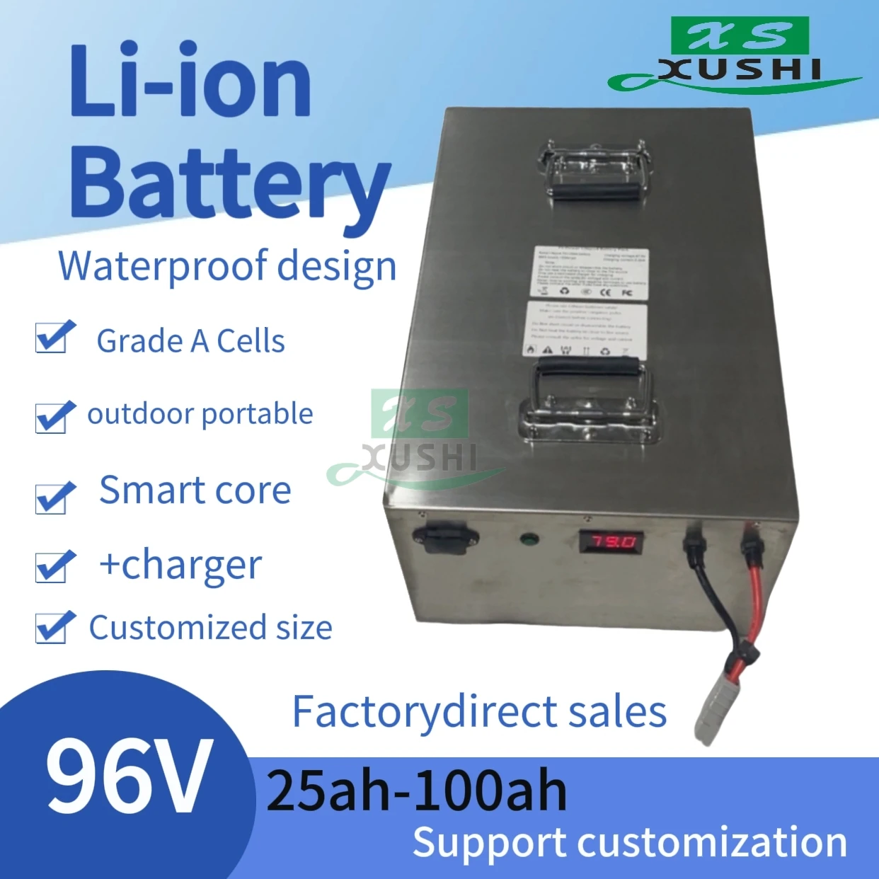 

XS Аккумулятор литий-ионный 96В 100Ач, 30Ач, 40Ач, 50Ач, 80Ач, Bluetooth, BMS, 5000Вт, для мотора, робота, скутера, мото, AGV + cha