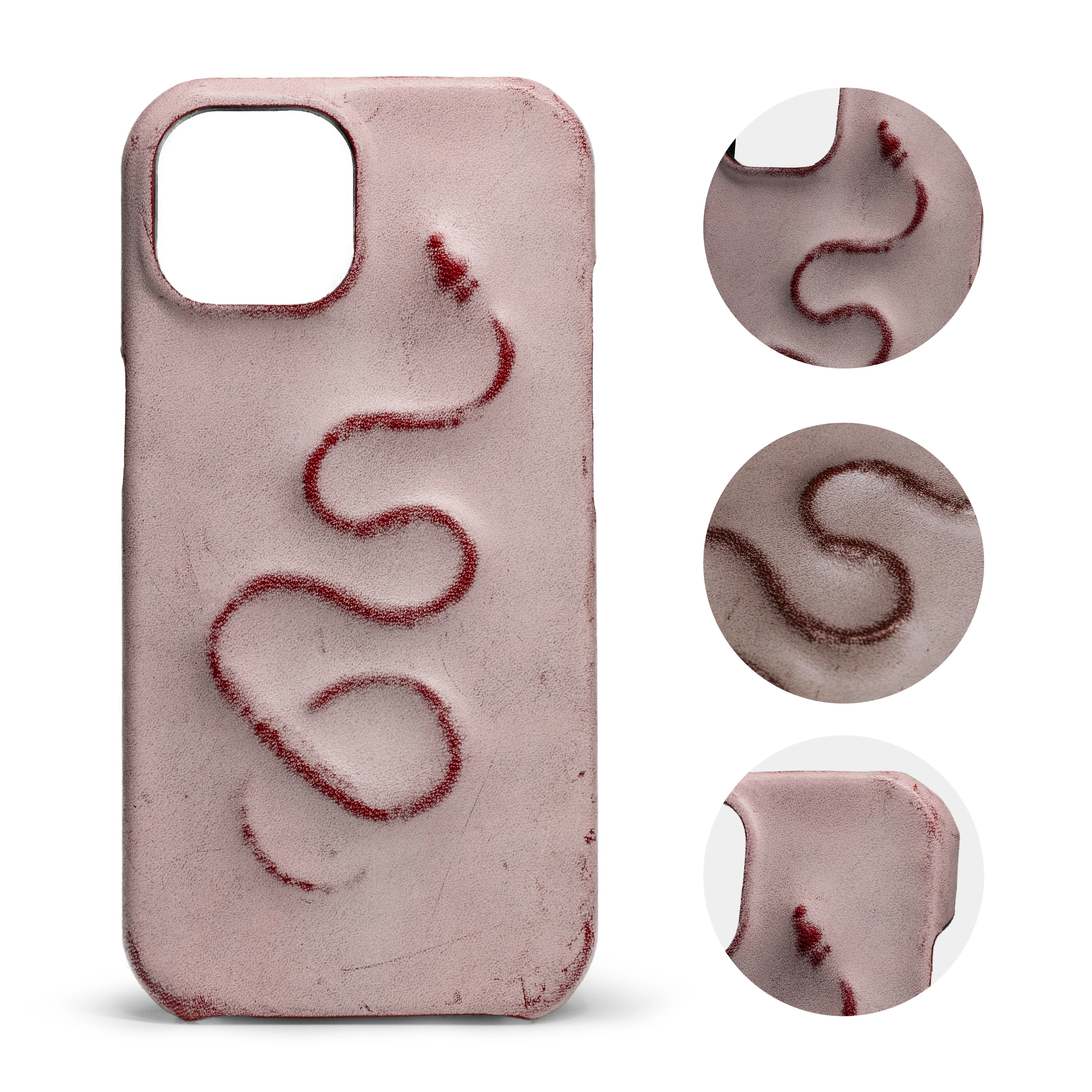 3D Snake Embossed Genuine Leather Phone Case Handmade Custom Cover for iPhone 18 16 Pro Max 15 Pro Max