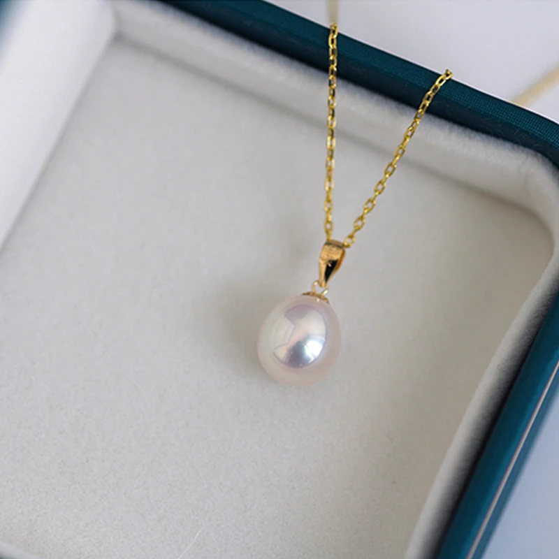 YUNLI Real 18K Yellow Gold Necklace Pendant Water Drop Natural Freshwater Pearl Pure AU750 Fine Jewelry for Women PE020