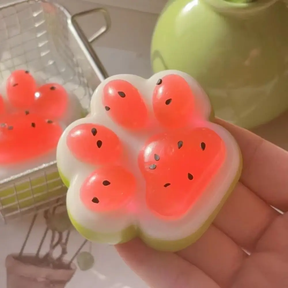 Creative Watermelon Cat Paw Squeeze Realistic Paw Design Sensory Fidget Ball Cute Summer Pinch Slow Rebound Toy Children Gifts