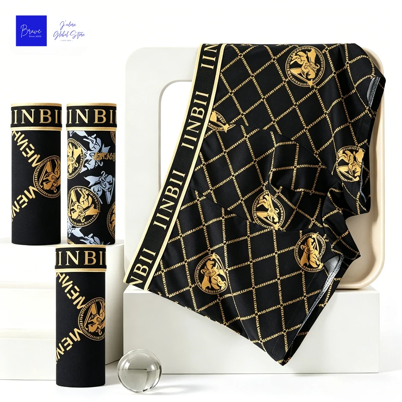 Men's Luxury Baroque Print Boxer Briefs Sexy Antibacterial Breathable Retro Style Underwear Shorts Boys Thin Flat Corner Panties
