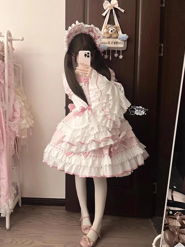 Lolita rose Style Ballet élégant mignon dentelle robe de princesse Vintage Lolita robe Halloween Kawaii robe gothique Lolita rose robes