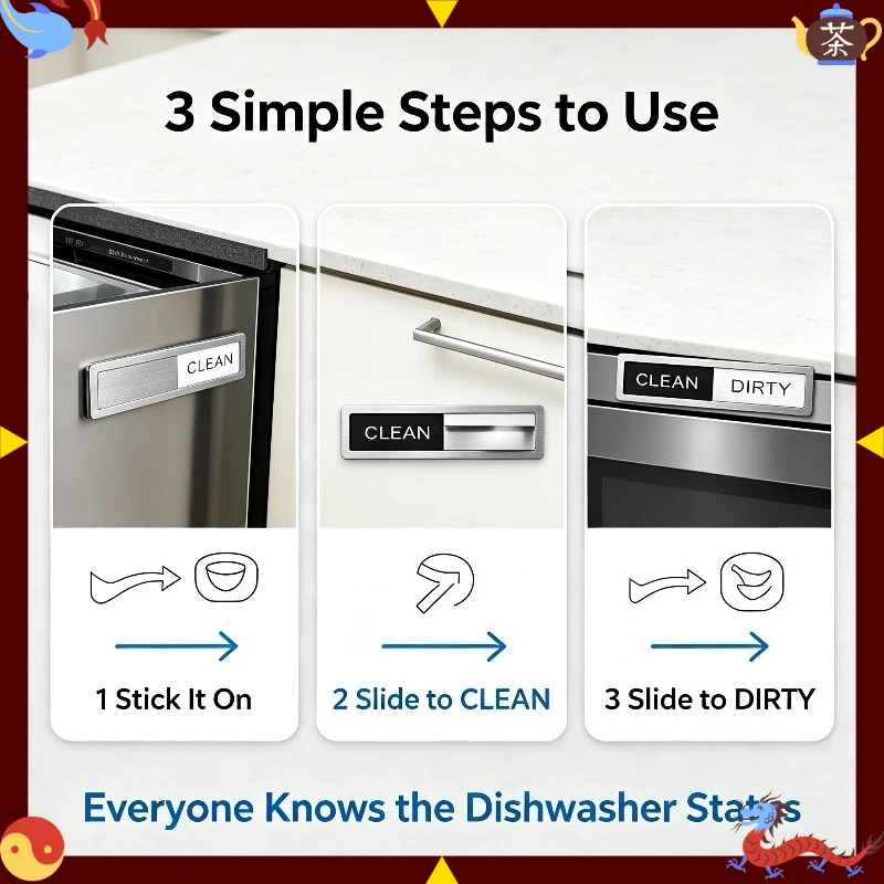 Dishwasher Clean Dirty Sliding Magnet Indicator Waterproof Self Adhesive Kitchen Cabinet Door Status Sign Home Storage Gadget