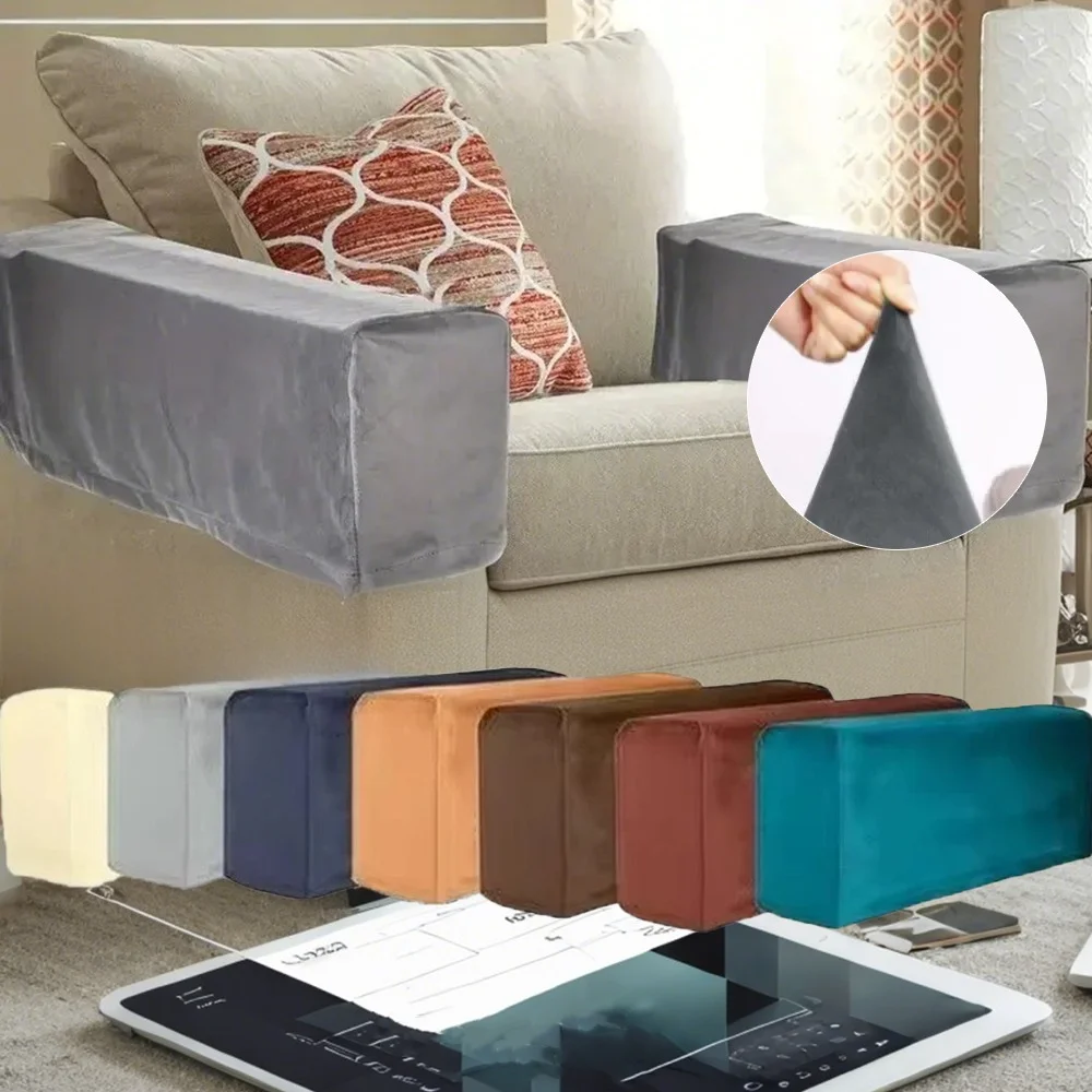2PCS Sofa Armrest Covers Non-Slip Silver Fox Velvet Armrest Covers Stretchy Chair Sofa Couch Arm Protector Funda Para Sillones
