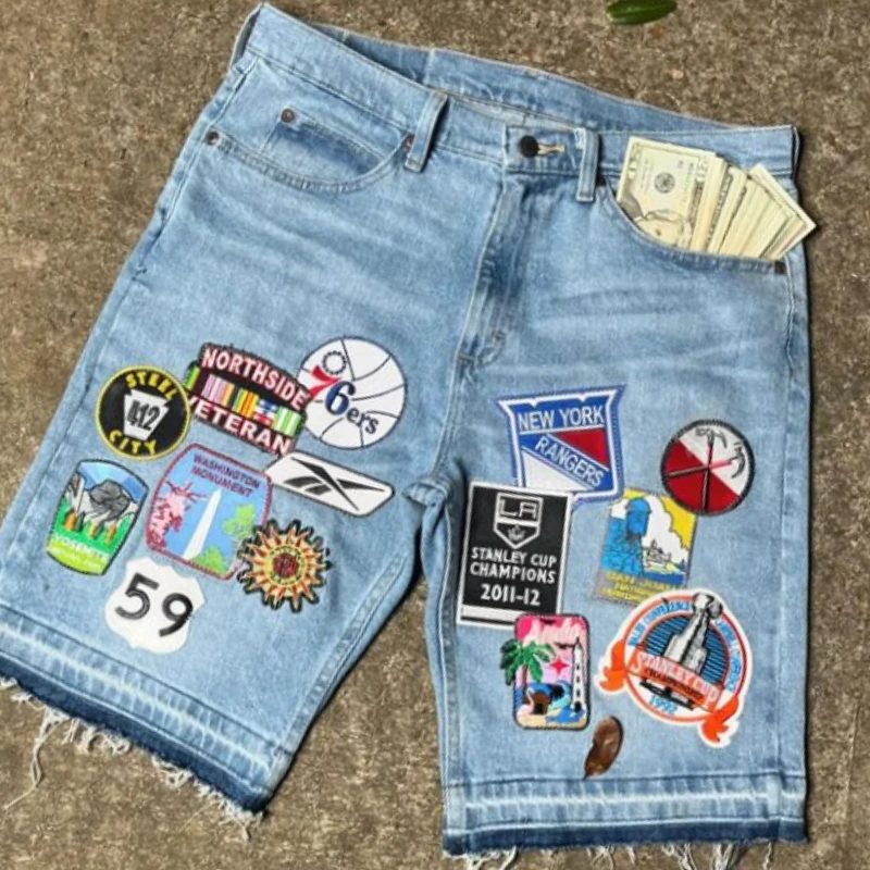 2024 amerikanische Stick technologie hochwertige lose Jeans Design y2k Stil weites Bein Hosen Straße Persönlichkeit Harajuku Shorts