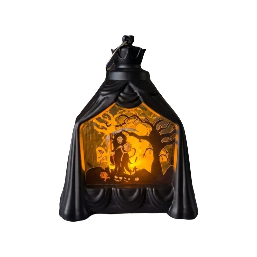 Vintage Halloween Pumpkin Ghost Lamp Decorative Handheld Pumpkin LED Light Plastic Portable Halloween Night Light