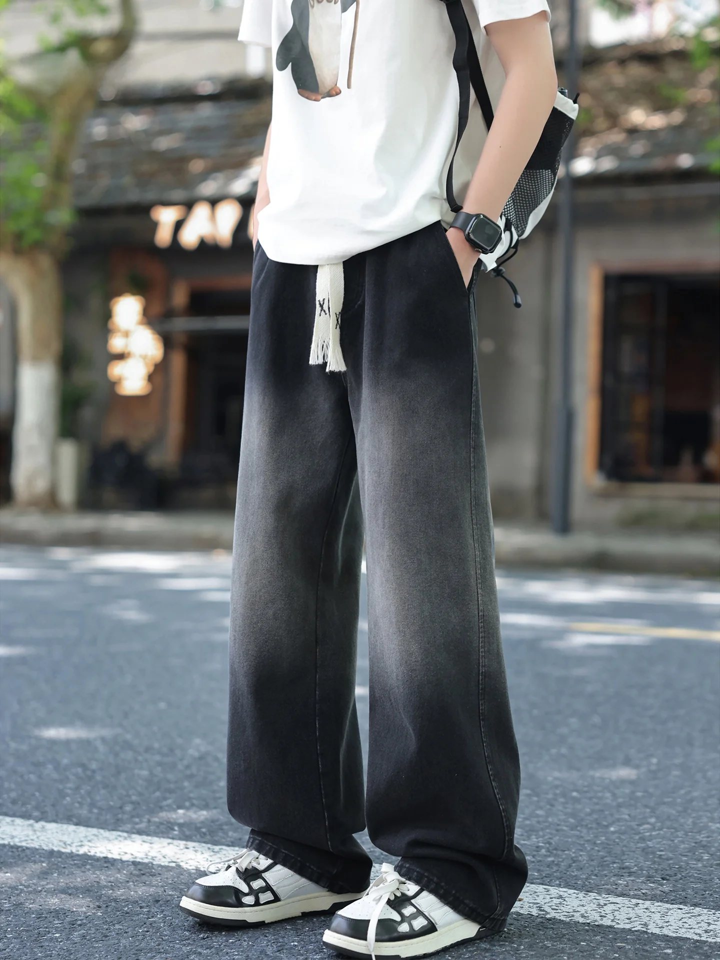 

American Sle adient Knife Jeans Men Summer Thin Faion High Waist Loose Straight Leg Wide Leg Pants Casual Leisure