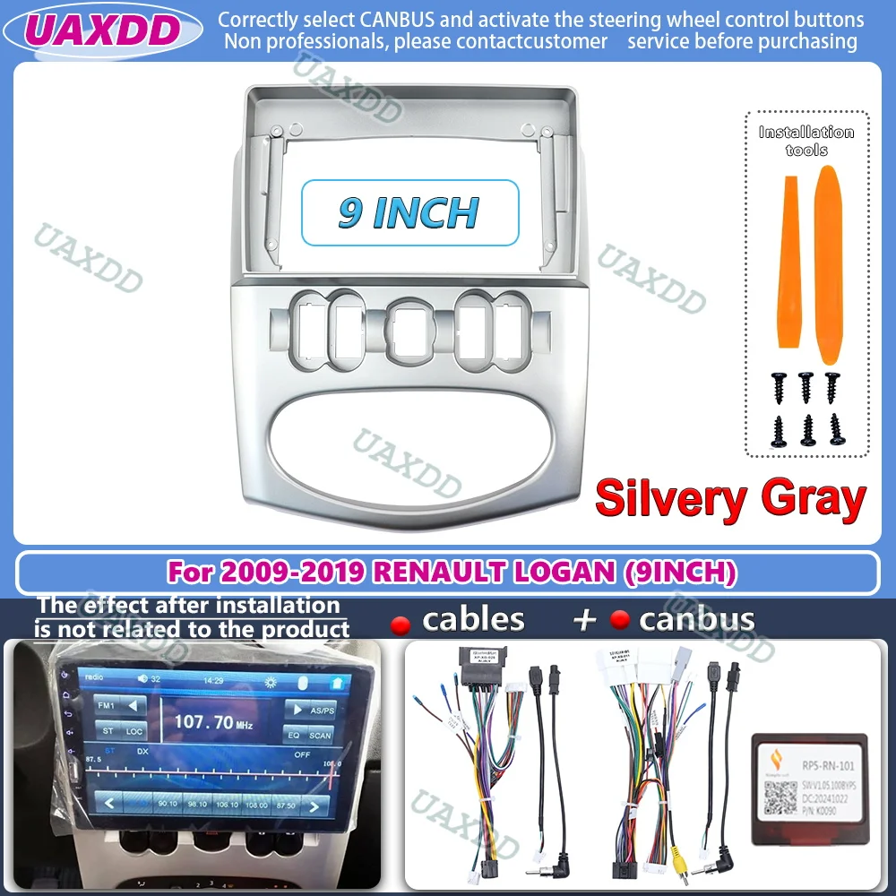 

Center fascia For 2009-2019 RENAULT LOG deAN 9INCH Silvery Gray 2 Din Car Interior stereo radio Android frame Kit panel video CD