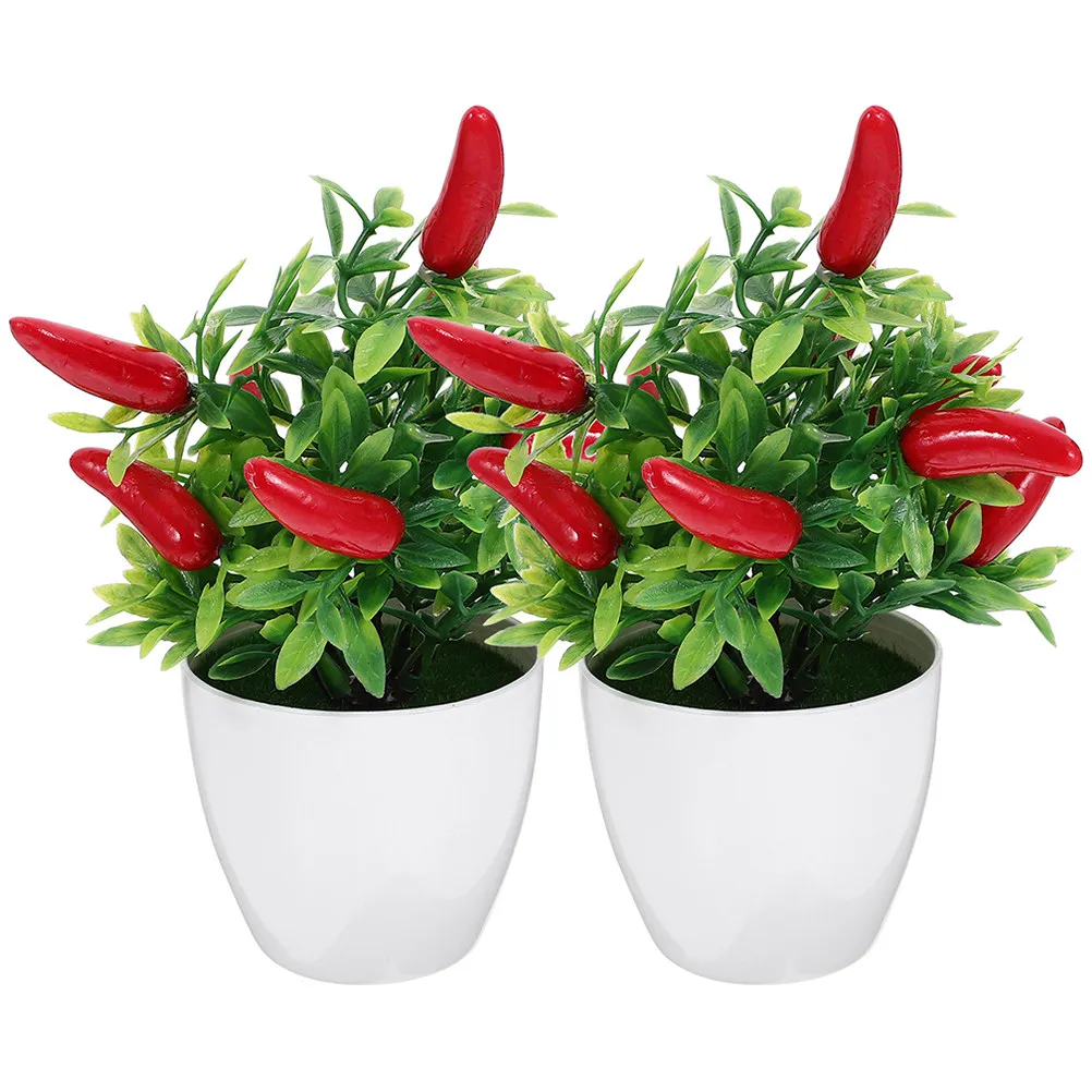 4Pcs Miniature Chili Bonsai Fake Potted Plant Compact Artificial Pepper Plant Delicate Simulation for Desk Decor Photo Prop