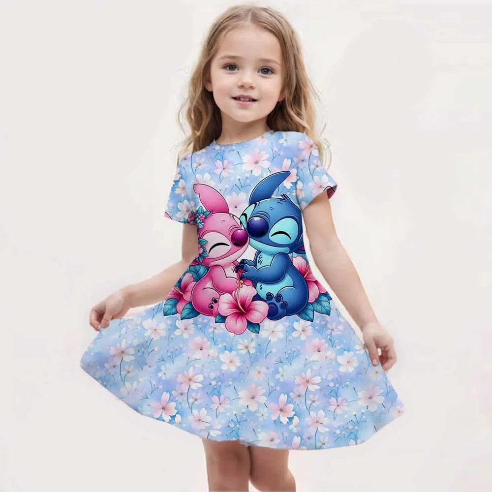 

CDZ5DG08612025 Summer Girls Gift Short Sleeve Dress Original Cute Stitch 3d Print Kids Skirt Fashion Performance Clothes Child C