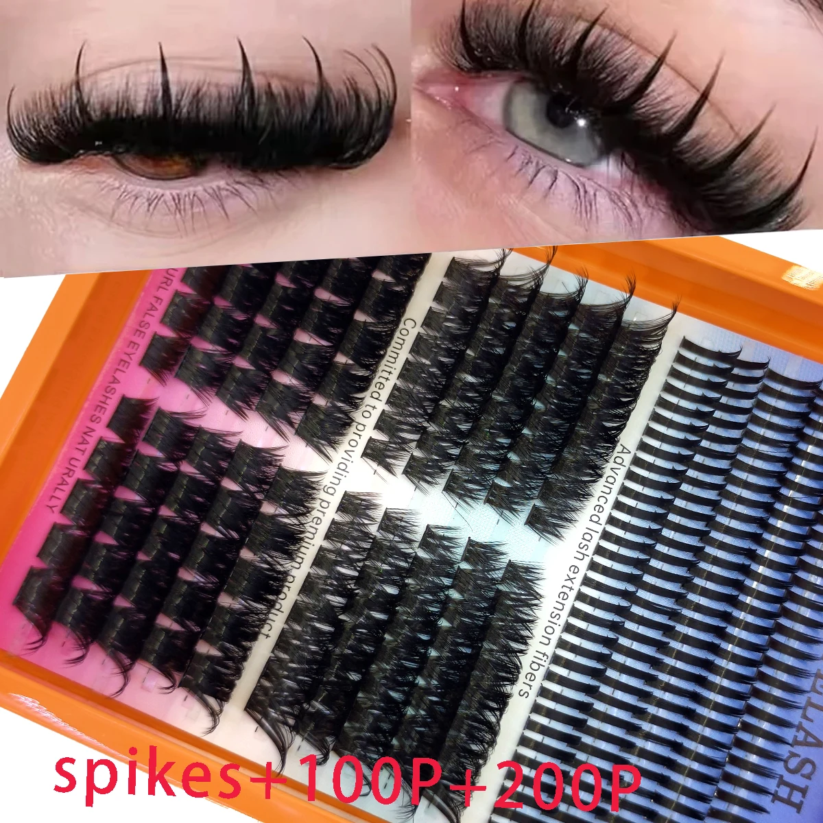 15 Reihen Wispy Lash Clusters mit Spikes, DIY D-Kurve Wimpernverlängerungen, volle, stachelige Einzelwimpern