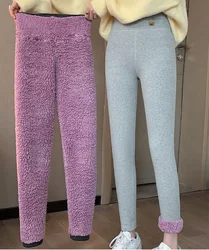 Frauen verdicken Freizeit hosen warmes Fleece Lamm wolle Winter Samt schwarz warme Leggings kälte beständige weibliche Hose mit hoher Taille