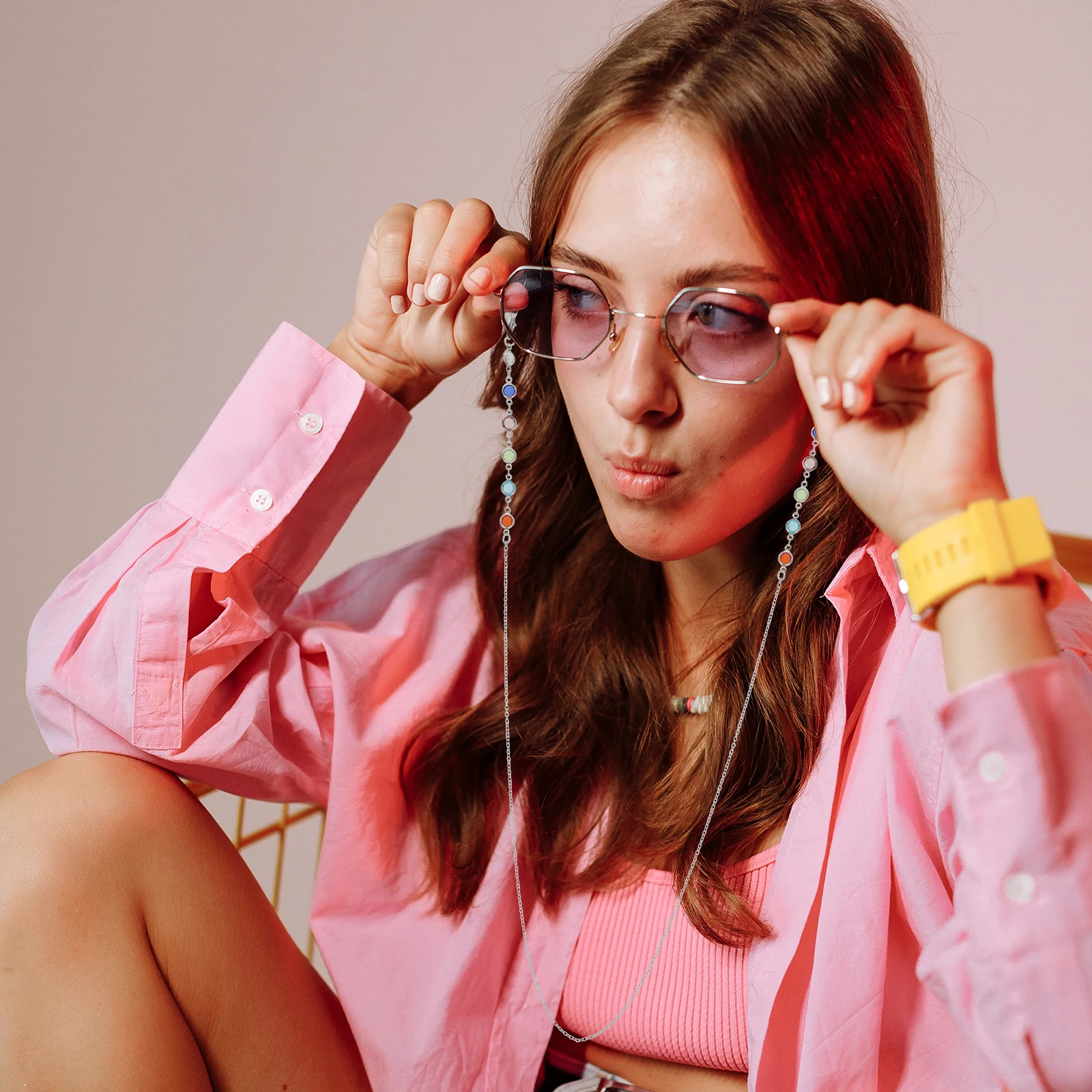 

Sunglasses Lanyard Eyeglass Holder Glasses Rope Necklace Chain Silver Anti Lost Durable Crystal Metal Silica Gel For Glasses