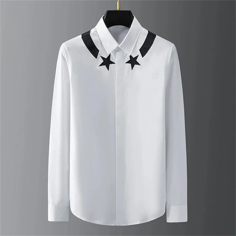 

2025 Summer Solid Color Men's Long Sleeve Shirt, 3D Printed Collar Shirt, Men's and Women's Fashion Shirt, Classic Collar Design