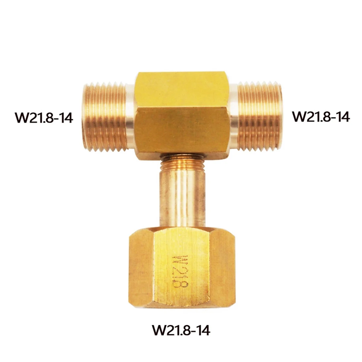 W21.8-14 CO2 Tank Bottle Brass Threaded Tee Fitting 3 Way Connector Charging Fill Adaptor for Beer Homebrew Aquarium