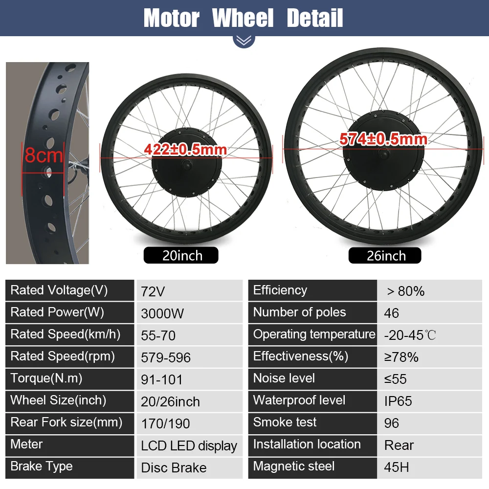 Electric Bike Fat Conversion Kit 72V 3000W Brushless Rear Cassette Hub Motor Wheel Dropout 170mm/190mm For Snow Bike Wheel kit