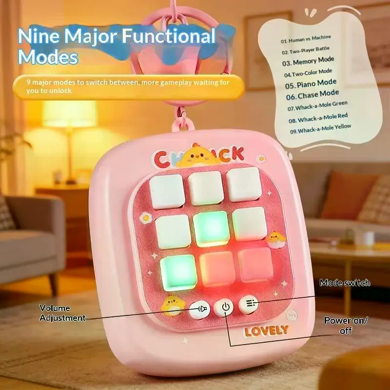 4 in 1 Electronic Tic Tac Toe Game Keychain Mini Handheld Memory Whack a Mole LED Fidget Toy Portable Educational Gift for Kids