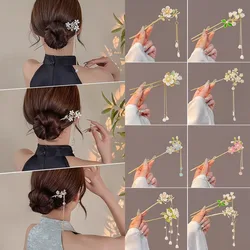 Chinese Style Retro Tassel Pearl Hair Stick Flowers Hairpin for Wedding Hair Accessories Charm Metal Hairpins Jewelry Women Girl