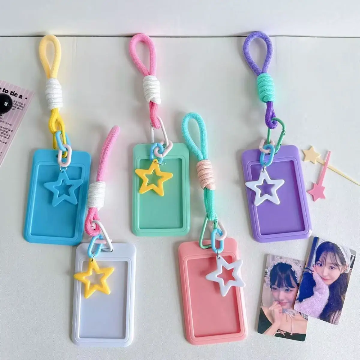 Ins Style Cute Photo Card Holder for 3 Inch Photo Kawaii Cream Style Card Holder With Lanyard and Star Decoration ID Card Holder