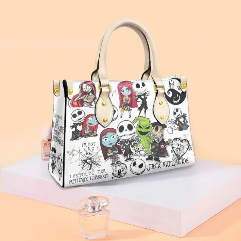 The Nightmare Before Christmas Jack Skellington Pu Leather Shoulder Bag Ladies Anime Luxury Sally Cosplay Handbag Halloween Gift