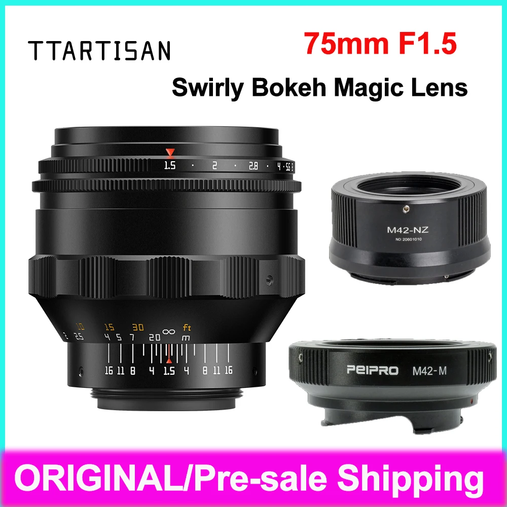 TTArtisan Swirly Bokeh Magic Lens 75mm F1.5 Manual Focus Full Frame For Sony Nikon Fuji Canon D6 D5 Z7 X-A1 X-H2 EOS-R M5 M6 M50