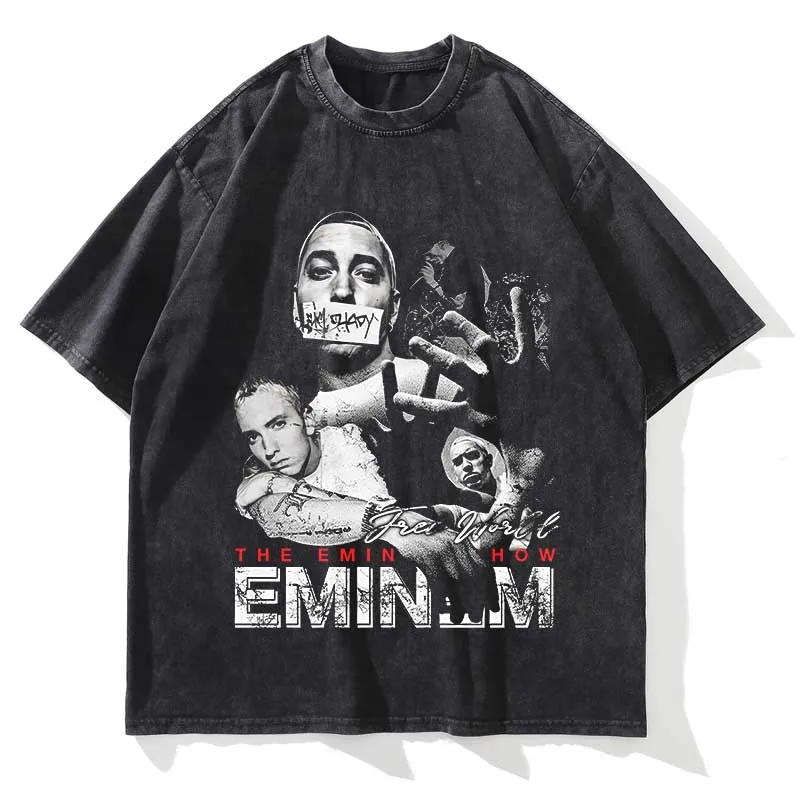 

Summer Men Women Vintage Washed T Shirt Summer Eminem Graphic Printed Short Sleeve Oversized Casual Fashion Crew Neck T Shirt