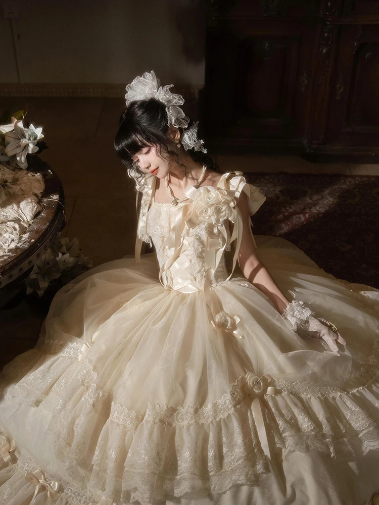 الفرنسية أنيقة الرجعية الأصلي لوليتا Jsk فستان مقوس دانتيل بار ميتزفه مساء فستان الأميرة فستان مزاجه فساتين الحفلات النبيلة #3