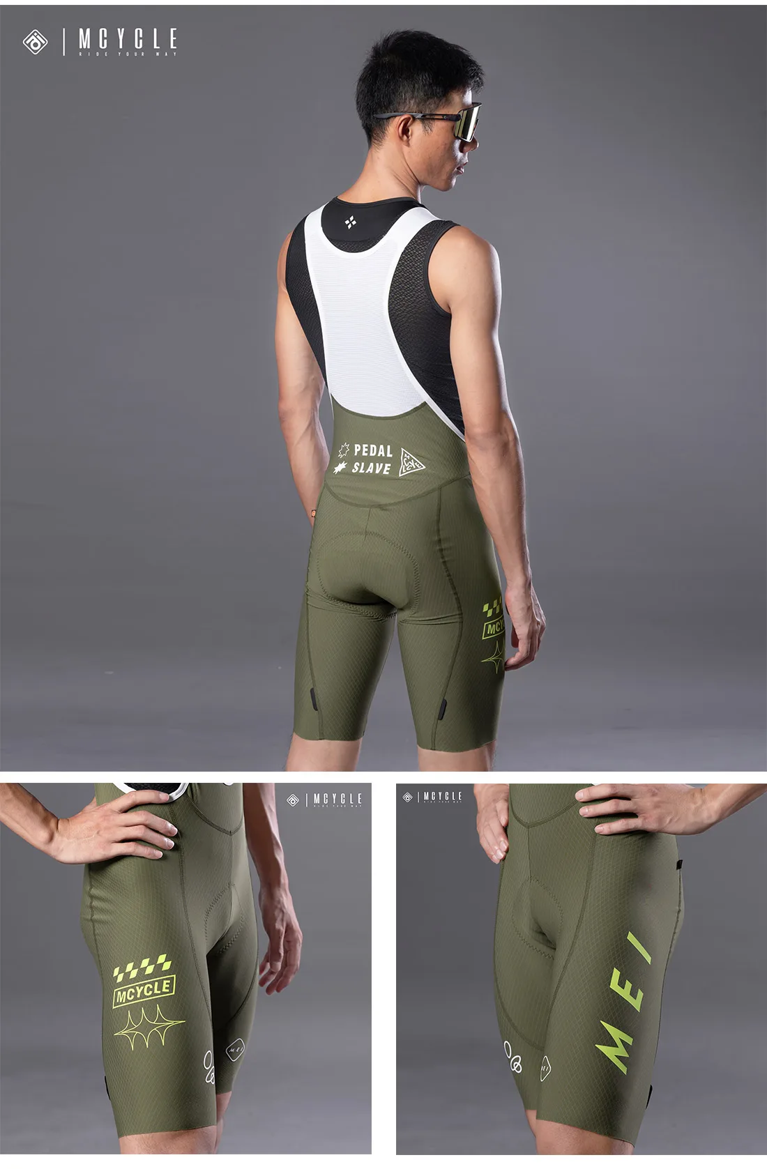 Mcycle Neues Design Radsport-Trägerhose, buntes Logo, Fahrrad-Trägerhose, atmungsaktiv, gepolstert, Fahrrad-Shorts, hohe Taille, Unisex-Radsport-Trägerhose – Detail 16