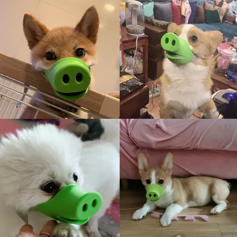 Dog Mouth Muzzle Muffle Mask Breathable Adjustable Funny Cute Pig Nose Anti Biting Barking Eating Puppy Training Pet Accessories