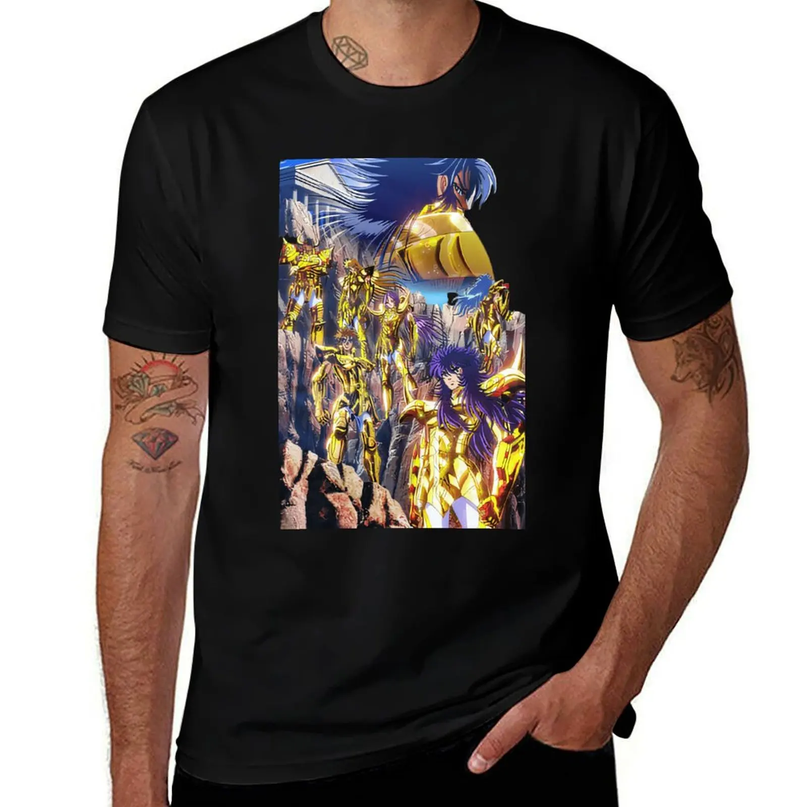 

Patterned Tee Choice Graphic Print for Summer Streetwear Style Classic Fit Saint Seiya Gold Saint Seiya Shun Shiryu Hyoga Ikki