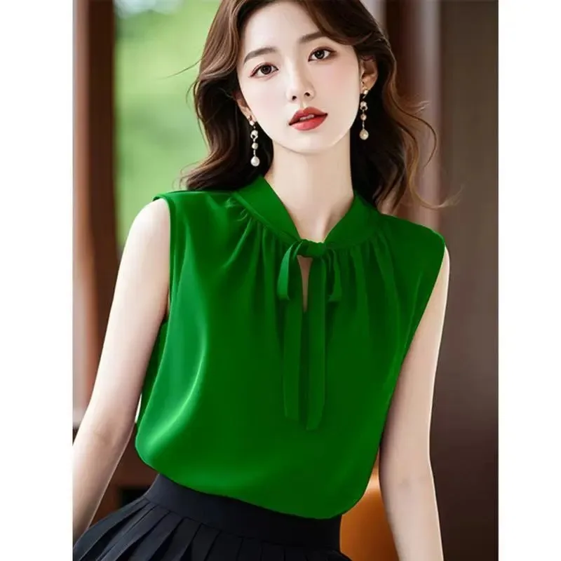 French Light Mature Women Summer Sleeveless Blouse Purple Unique Tie Strap Design Elegant Top