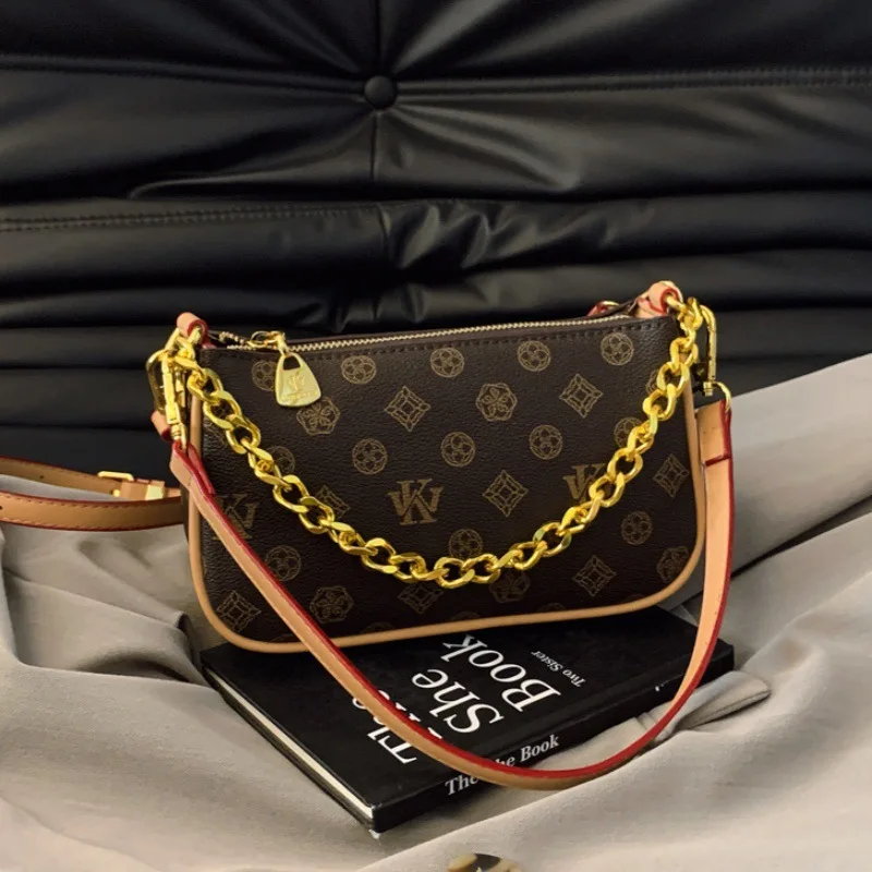 

2025 New Womens Vintage Euro Monogram Color-Blocking Crescent Tote - Crossbody Shoulder Bag, Chic Versatile Handbag