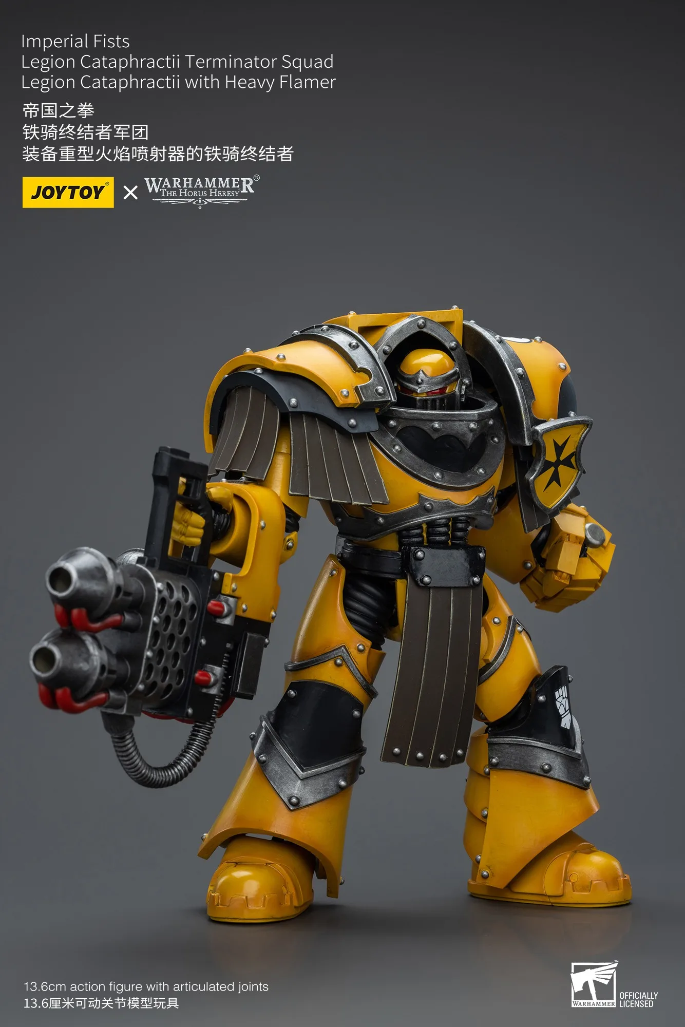Joytoy warhammer 1/18 figuras de ação punhos imperiais legião cataphractii sargento com estatueta de flameira pesada modelo brinquedo menino presentes