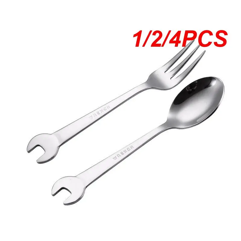 1/2/4PCS Creative Wrench Shape Tea Fork 304 Stainless Steel Dinner Spoon Coffee Cutlery Set Tableware Family Camping Kitchen