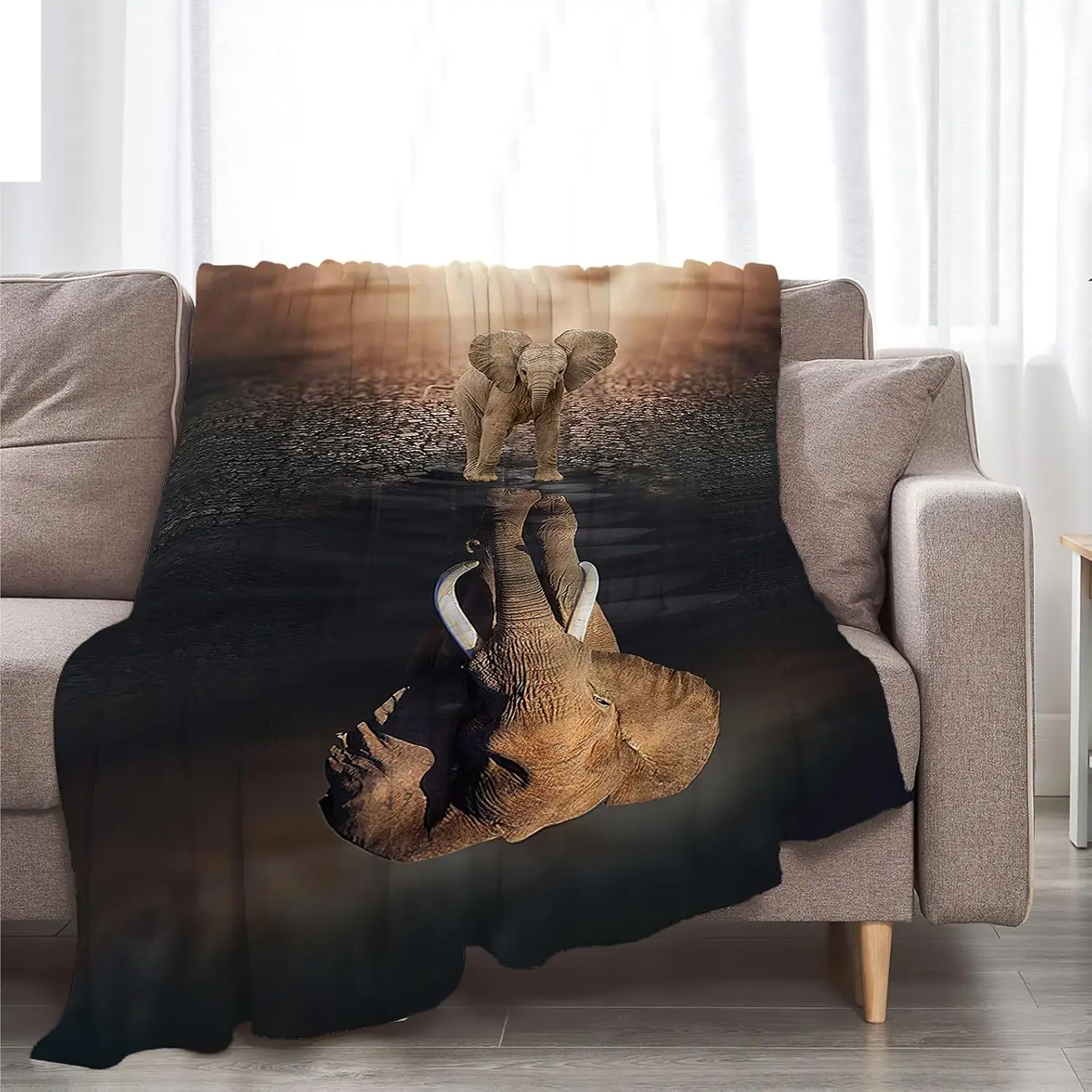 

Realistic Elephant Print Throw Blanket Plush Cozy Sofa Decor Jungle Safari Animal Pattern Throw Home Gift