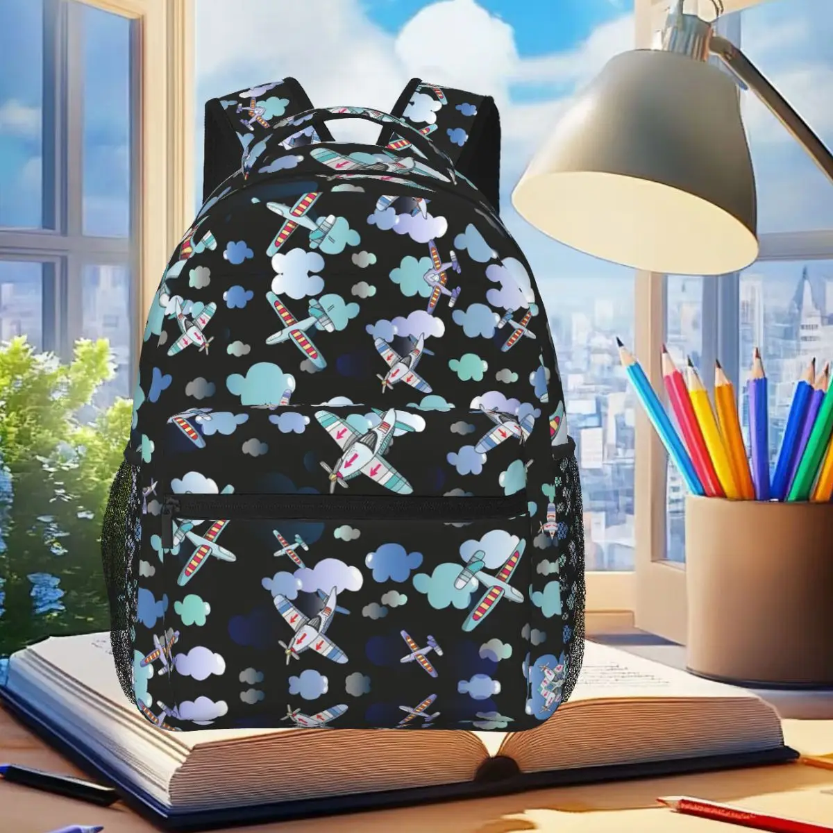 

Airplanes On The Black Background Student Backpack School Bag Hiking Travel Daypack for Boys Girls Fashion Bookbag Shoulder Bags