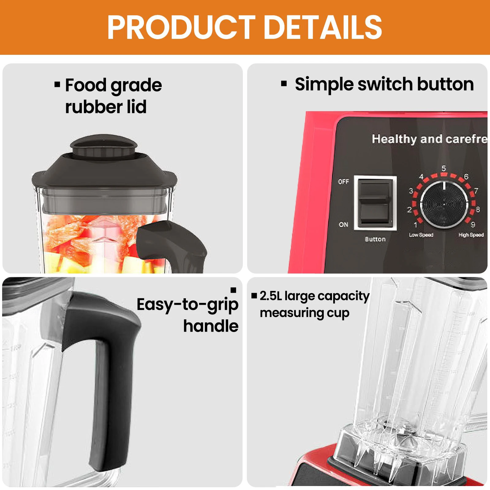 5000W Stationary Blender Heavy Duty Commercial Mixer Ice Smoothies Appliances for Kitchen Professional High Power Food Processor