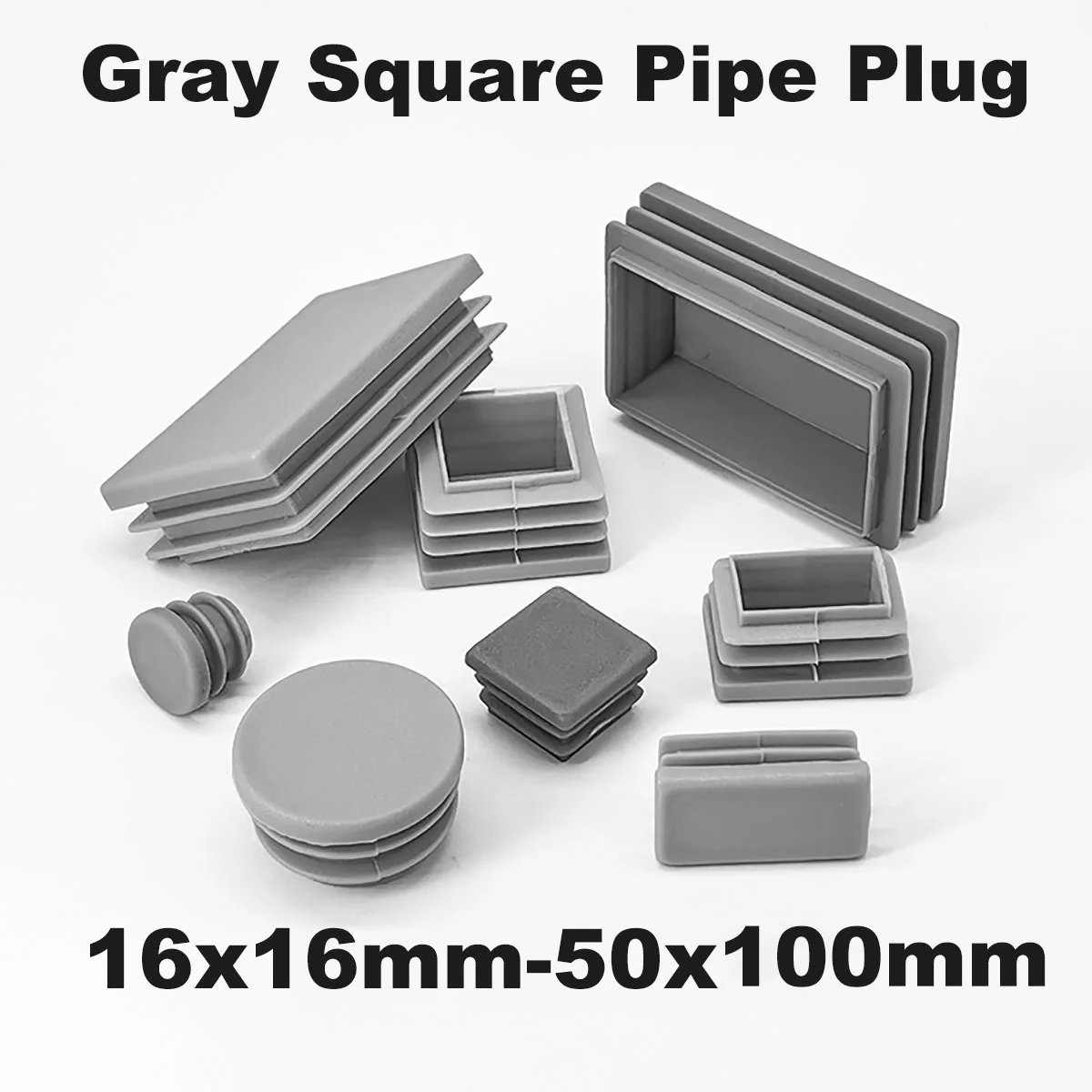 4-20Pcs 16x16-50x100mm Gray Square Pipe Inner Plug Tube End Cap for Chair Leg Dust Cover Protector Pads Leveling Feet