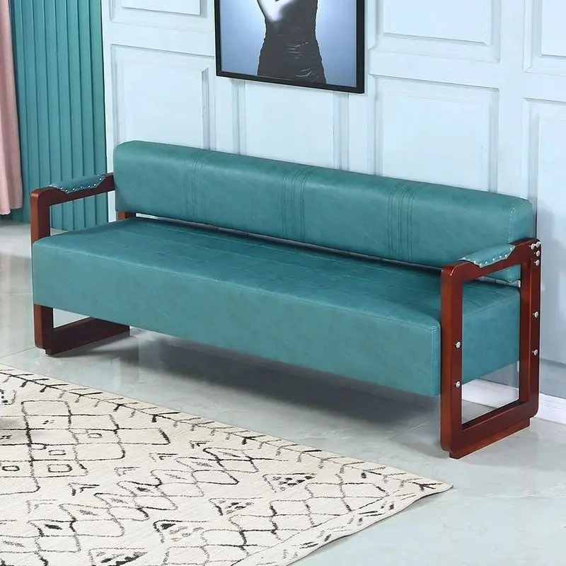 Barber shop sofa Waiting for a long lounge area, hair salon, solid wood sofa Specialized beauty salon sofa