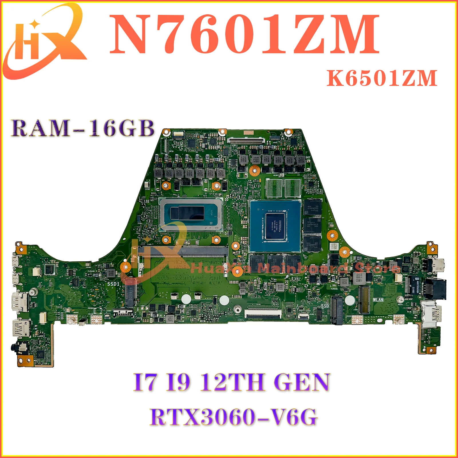 KEFU K6501ZM Mainboard For ASUS N7601ZM N7601ZW N7601ZMB N7601ZWB K6501Z N7601Z Laptop Motherboard i7 i9 12th Gen RAM-16GB