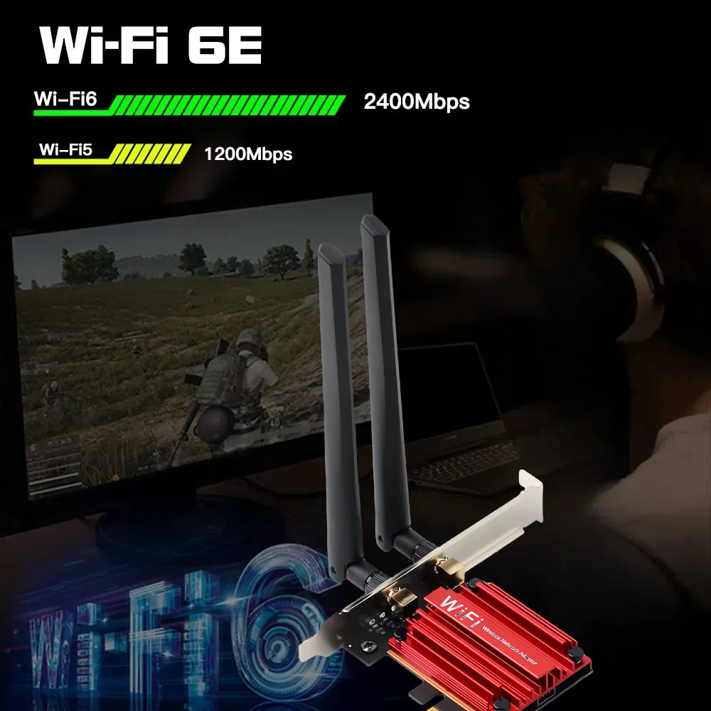 ワイヤレスpcieネットワークカード,デュアルバンド,Bluetooth 5.2,802.11ax,2.4g,5ghz,wifiアダプター,pc win10,MU-MIMO, 5400mbps,wi-fi 6,ax200
