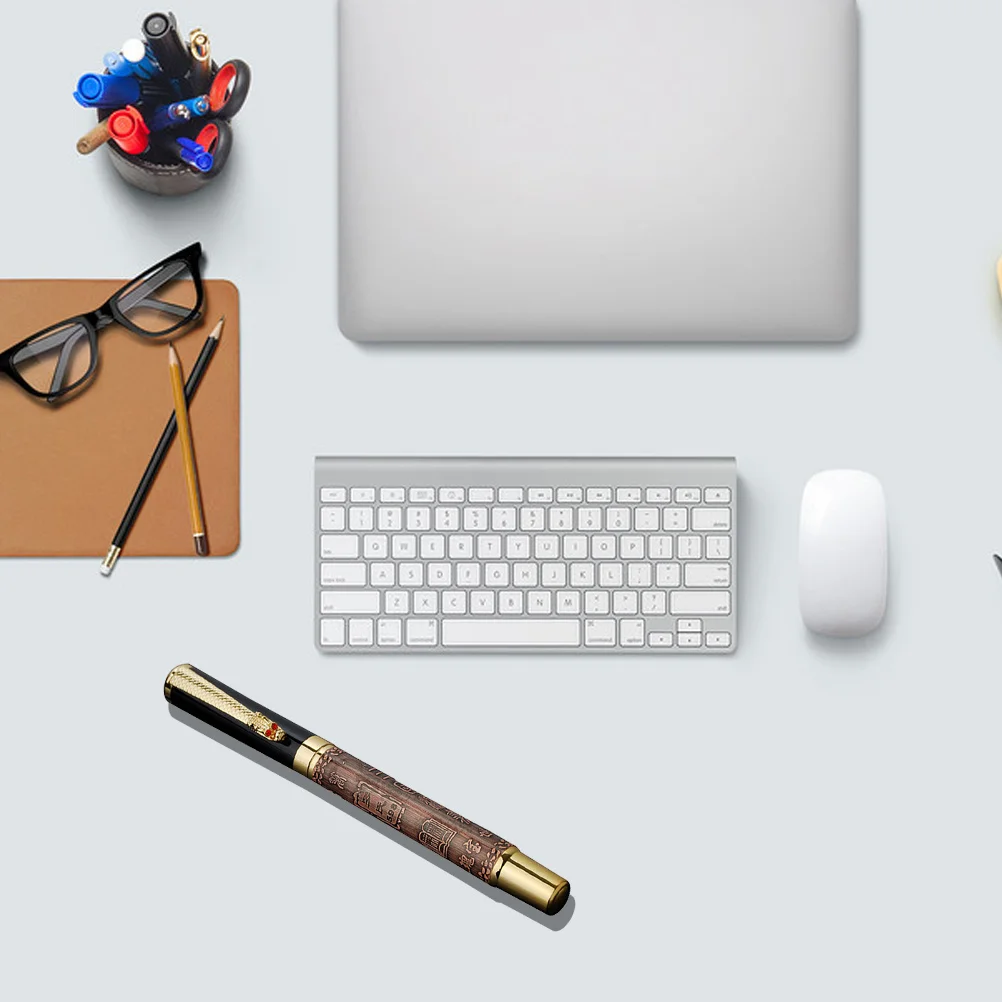 

Классическая перьевая ручка с тиснением, красно-коричневый скульптурный дизайн, качественная ручка с гладкими чернилами, коллекция ручек, ручки