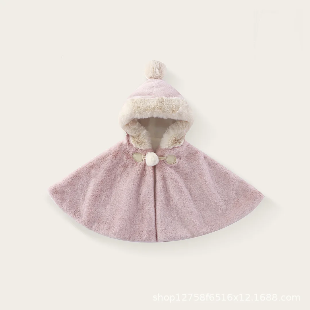 Baby Girl's Shawl Cloak Baby's Plush Cloak Jacket Thickened Children's Lovely Cloak Warm Top Plush Jacket